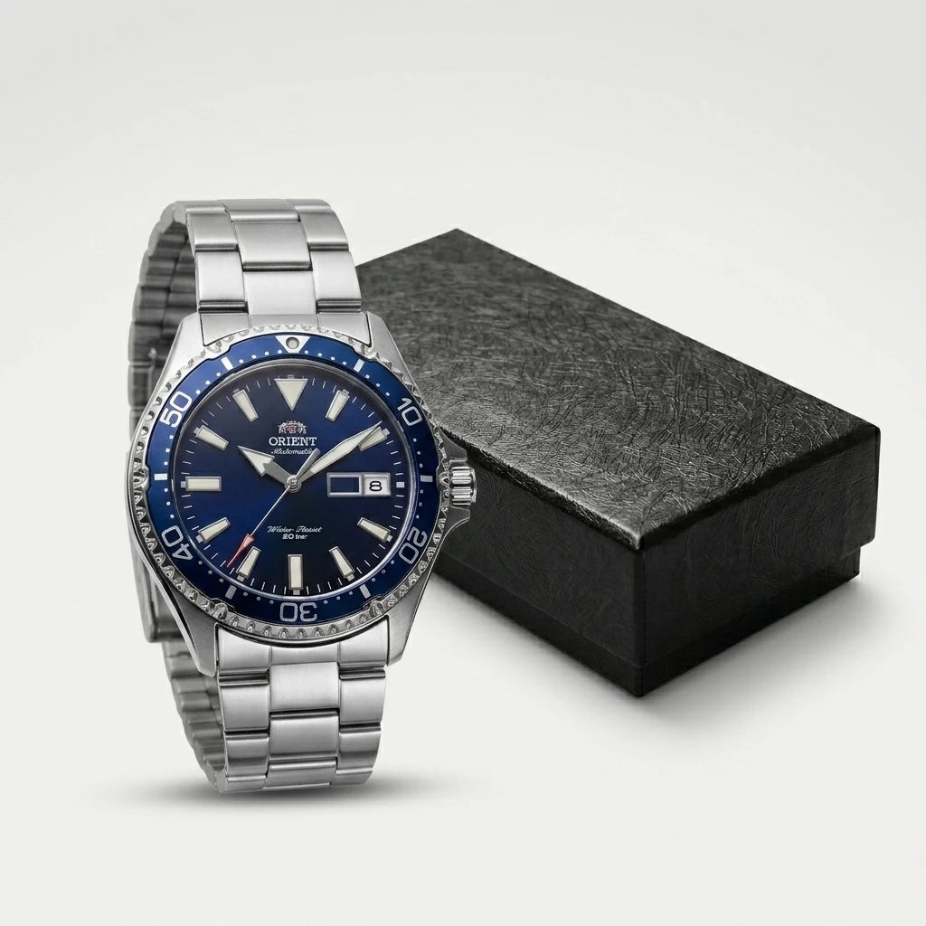 Orient Men Automatic Mechanical Diving Watch 20Bar Water Resistant Week Date Calendar Luminous Stainless Steel Sports Wristwatch