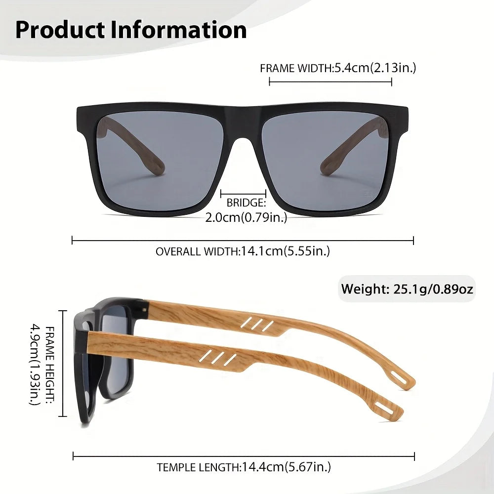 Square Wood-Grain Sunglasses – UV400 & Spring Hinges