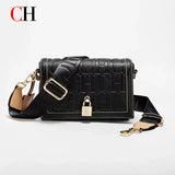 CH Crossbody Bag For Women Luxury Monogram Leather Handbag Fashion Wide Strap Shoulder Bag Elegant Lock Flap Bag For Daily Use