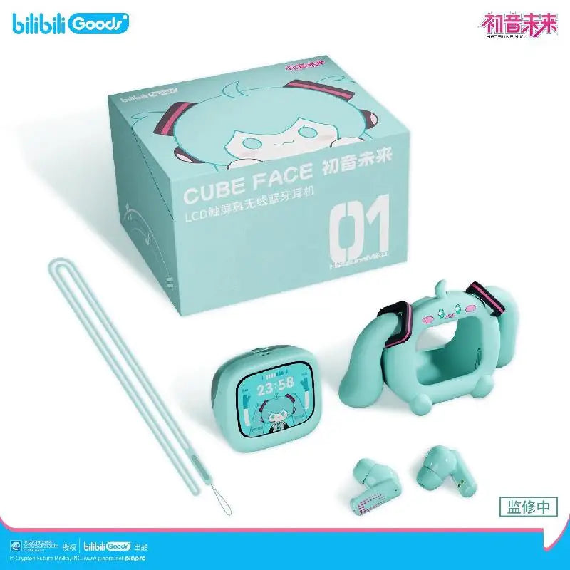 Bilibili Hatsune Miku CUBE FACE LCD Touch Screen TWS Earphones Gift Box Interactive Display Bluetooth Birthday Gift