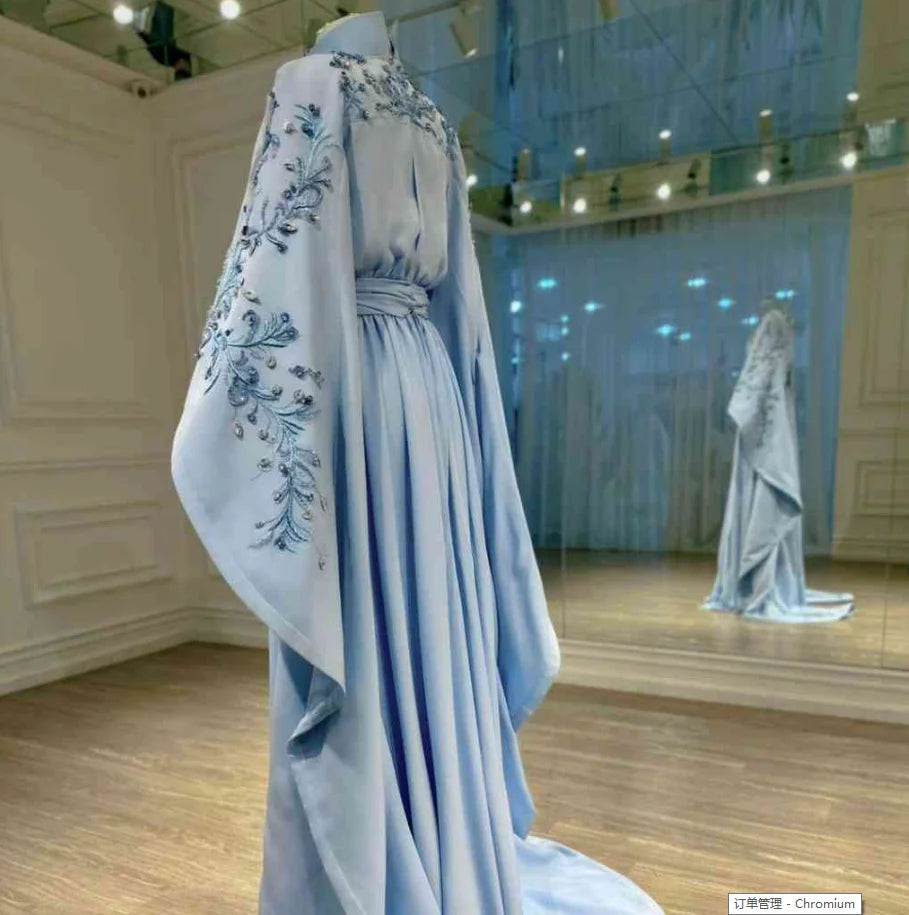 Kaftan Evening Gown | A-Line Long Sleeve Formal Dress