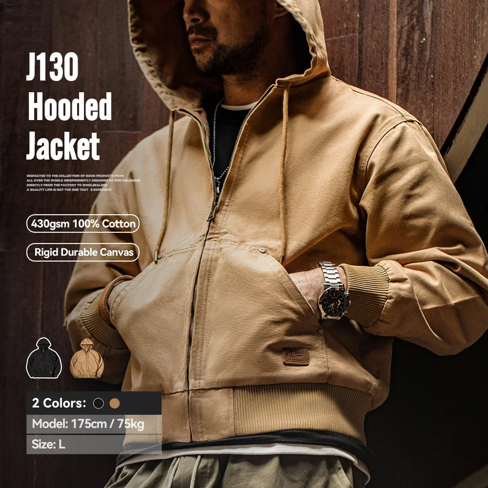 Maden J130 Heavyweight Canvas Hooded Jacket for Men