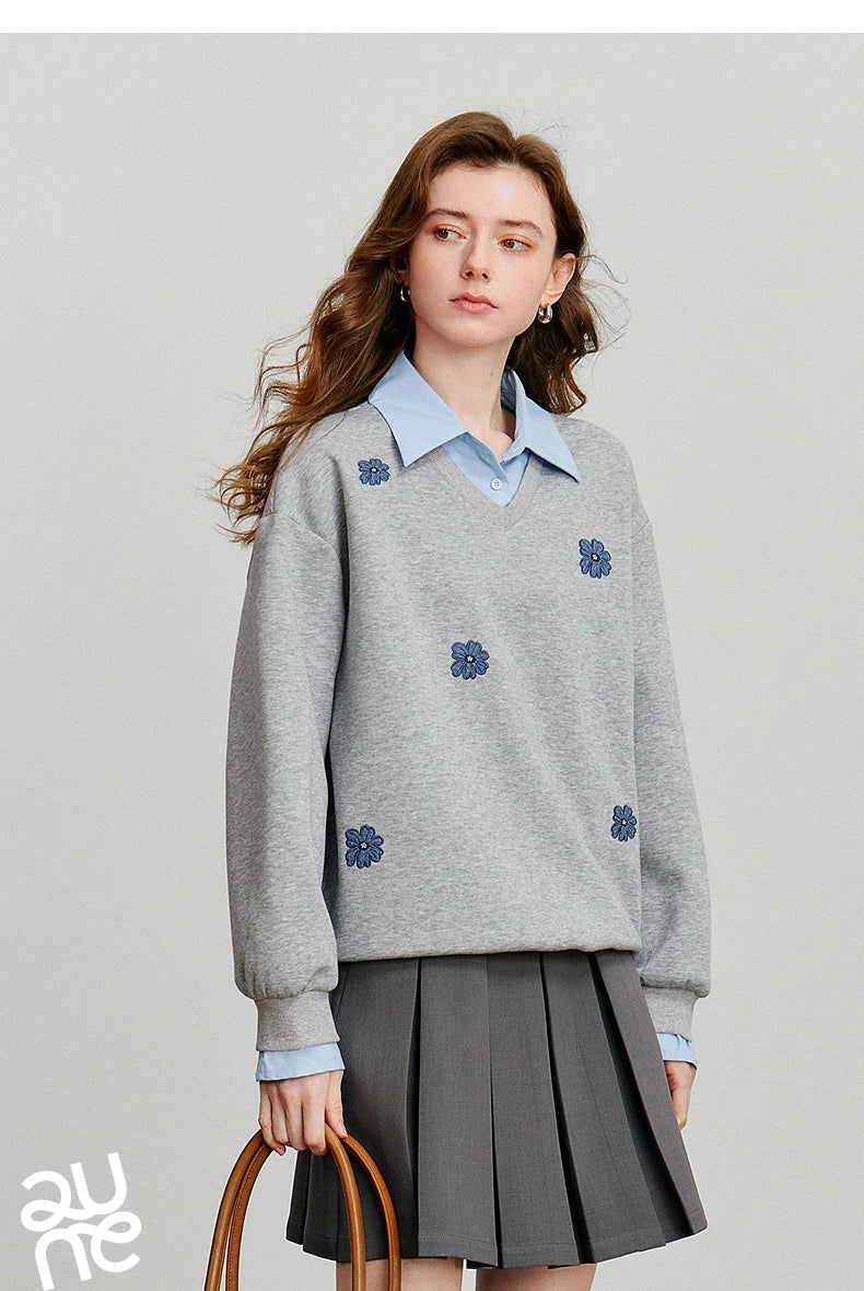 Women's Floral Embroidered Layered-Look Sweatshirt