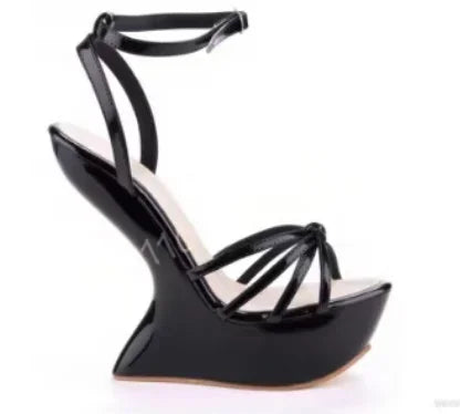 Strange Style Heel Women Novelty Shoes Metallic Leather Fashion High Heels Slingback T-Tied Mixed Color Summer Sandals