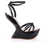 Strange Style Heel Women Novelty Shoes Metallic Leather Fashion High Heels Slingback T-Tied Mixed Color Summer Sandals