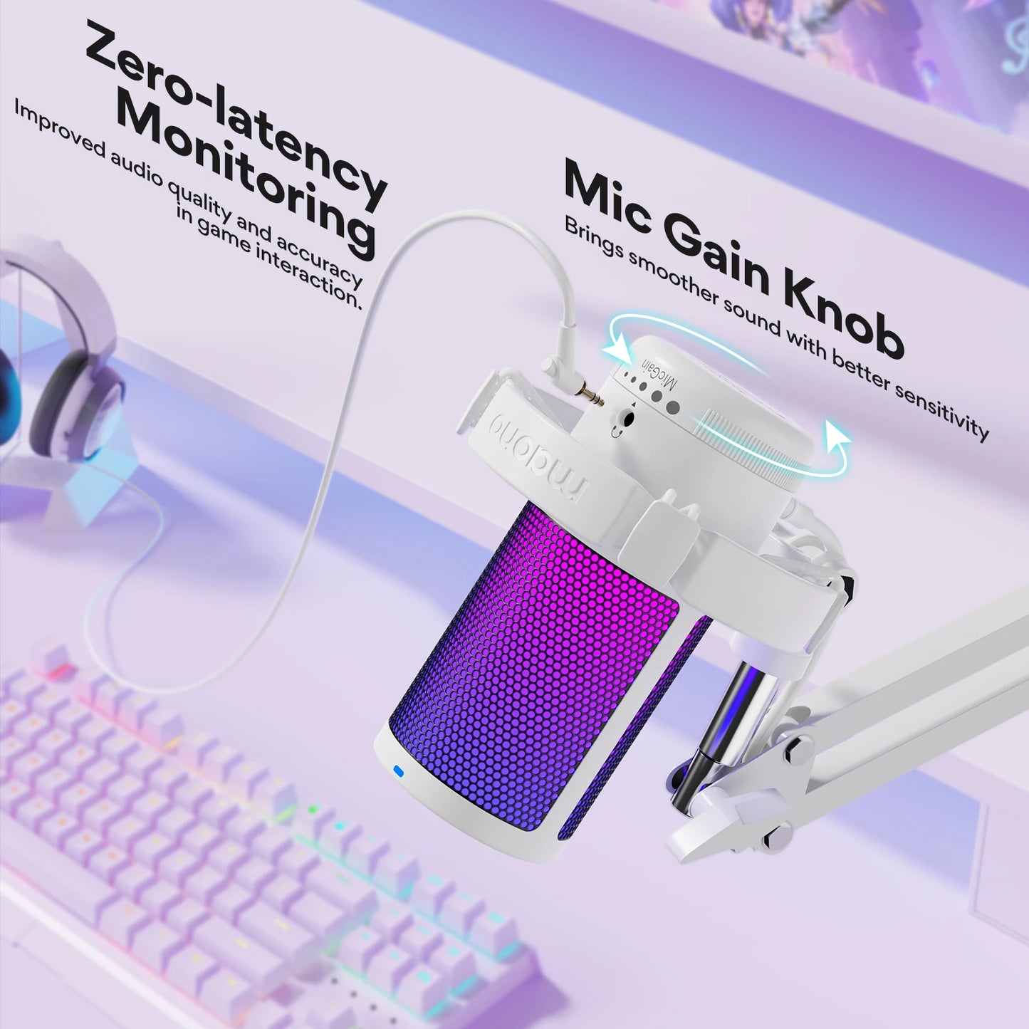 Maono Gamerwave DGM20S USB Microphone Gaming Mic Condenser Mic RGB Mic Noise Canceling Mic with Mic Gain RGB Light One Key Mute