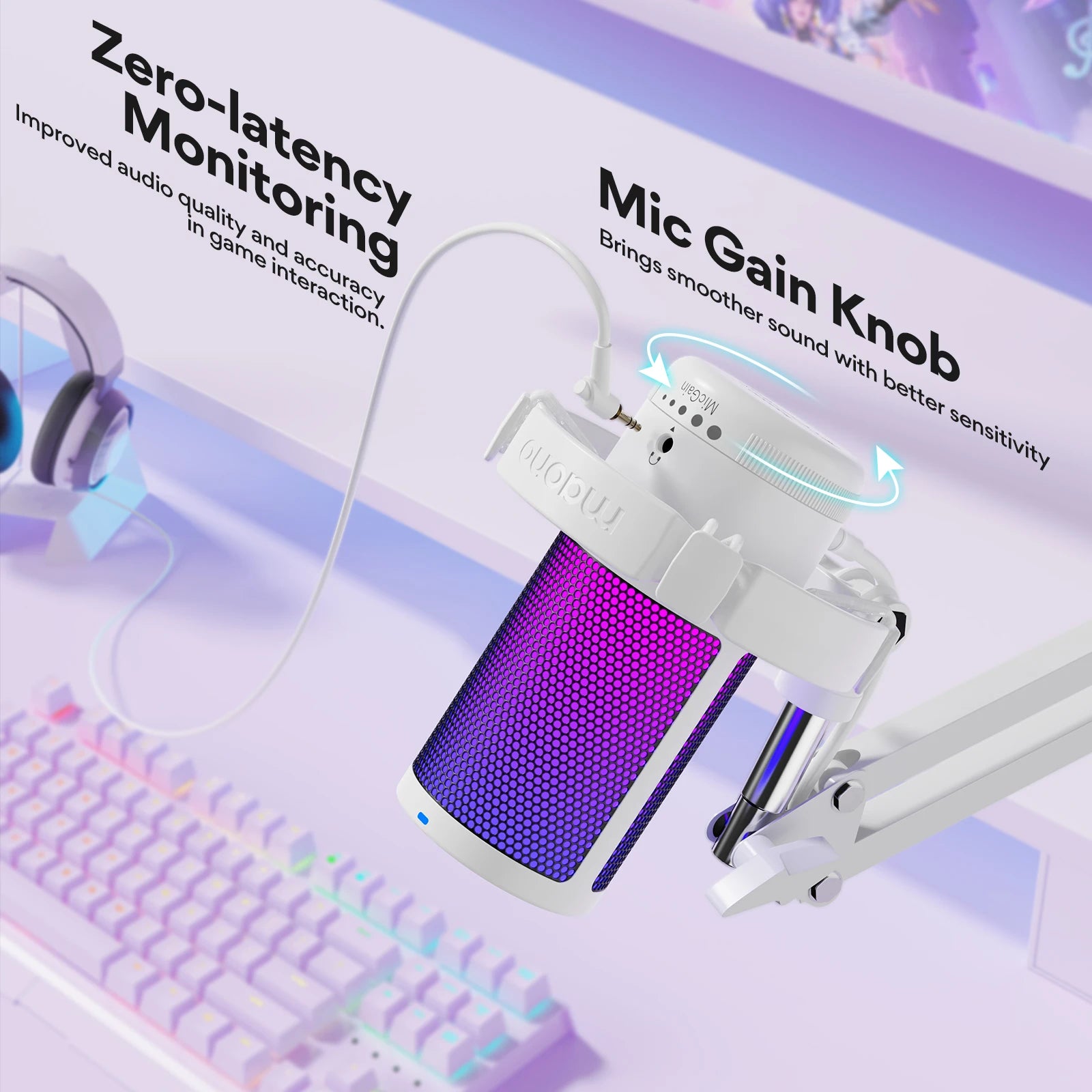 Maono Gamerwave DGM20S USB Microphone Gaming Mic Condenser Mic RGB Mic Noise Canceling Mic with Mic Gain RGB Light One Key Mute
