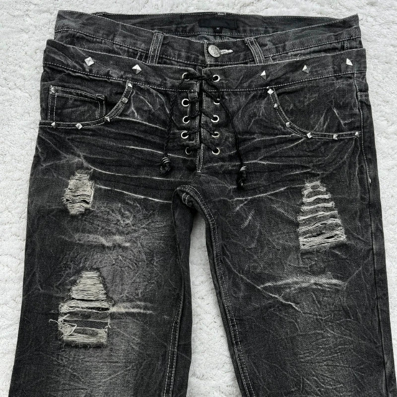 Y2K Retro Washed Double-Waisted Micro-Flare Jeans