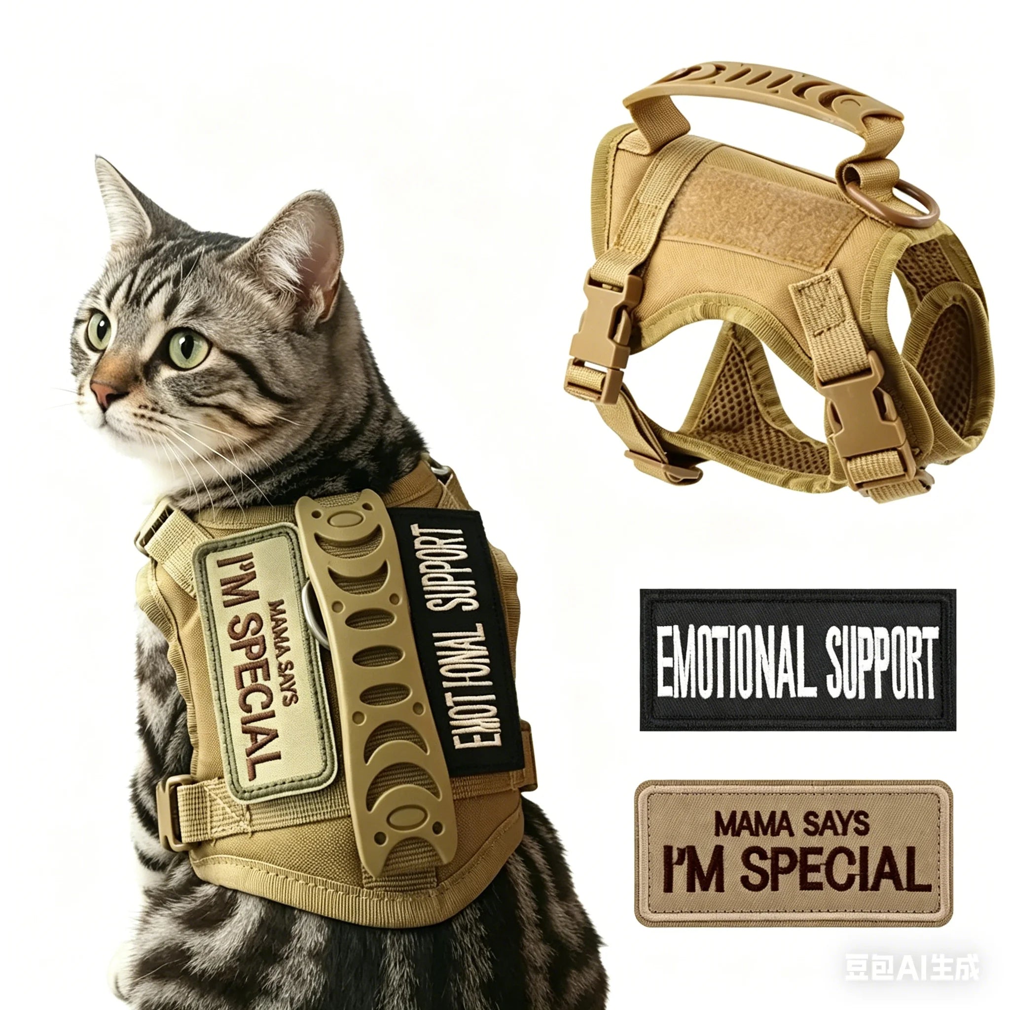 Cat Tactical Harness Vest with Leash & 2 Stickers