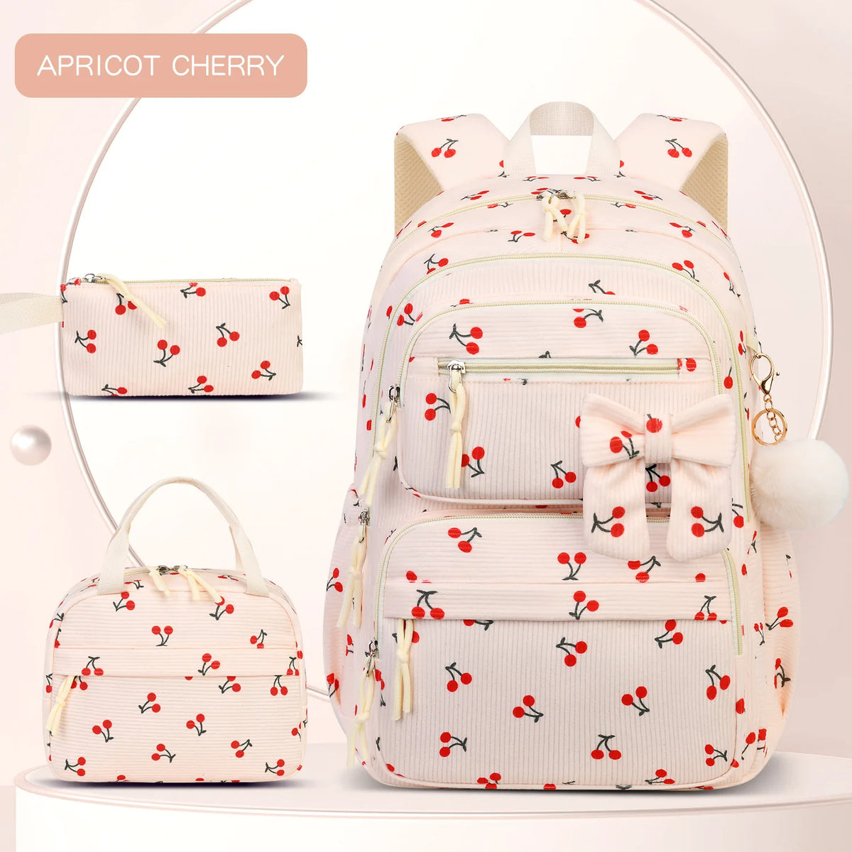 Corduroy Girls School Bags Korean Style Daily Backpack For Women lightweight bow Travel Backpacks Teenagers Casual Bags