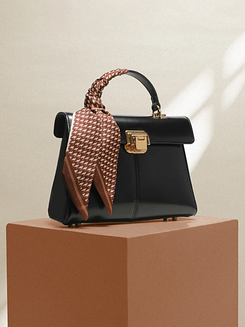 ITAMOOD Genuine Leather Handbag with Scarf | Luxury Designer Trendy Shoulder Bag Solid Color Commuting Bag | bags for women gift