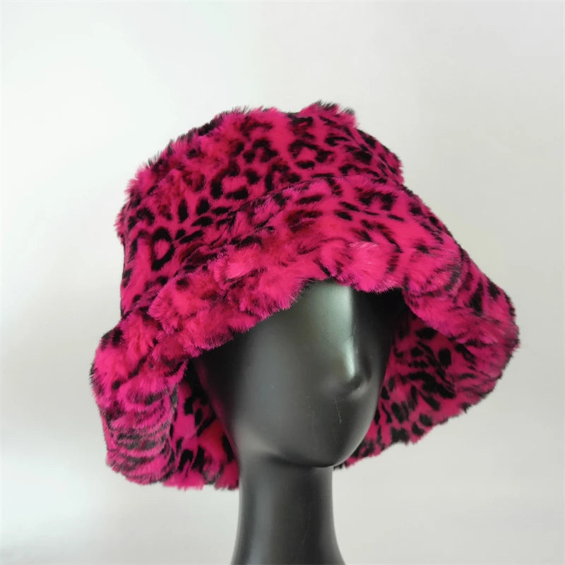 1pcs Winter Faux Fur Bucket Hat Warm Fluffy Plush colorful soft Winter hat Personality fur Fisherman Hats for women Plush hat겨