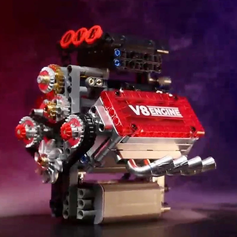 V8 Engine Motorized Simulation Brick Model Electrically Drive Building Blocks Technical Car Parts Creative Toys Gifts Adult