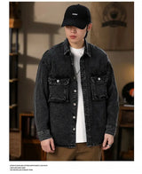 Men Fashion Denim Jackets Coats Loose Fit Pockets Solid Turn Down Collar Full Sleeve Regular Jacket Spring 2025 Causal Clothing