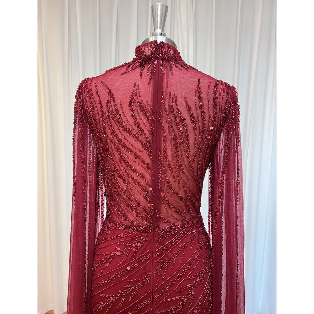 Luxury Beaded Mermaid Evening Gown | Cape Sleeve
