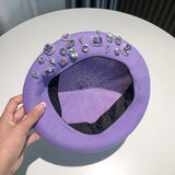 INS Summer rhinestone beret women's new fashion versatile hat thin breathable painter hat handmade rhinestones versatile pumpkin