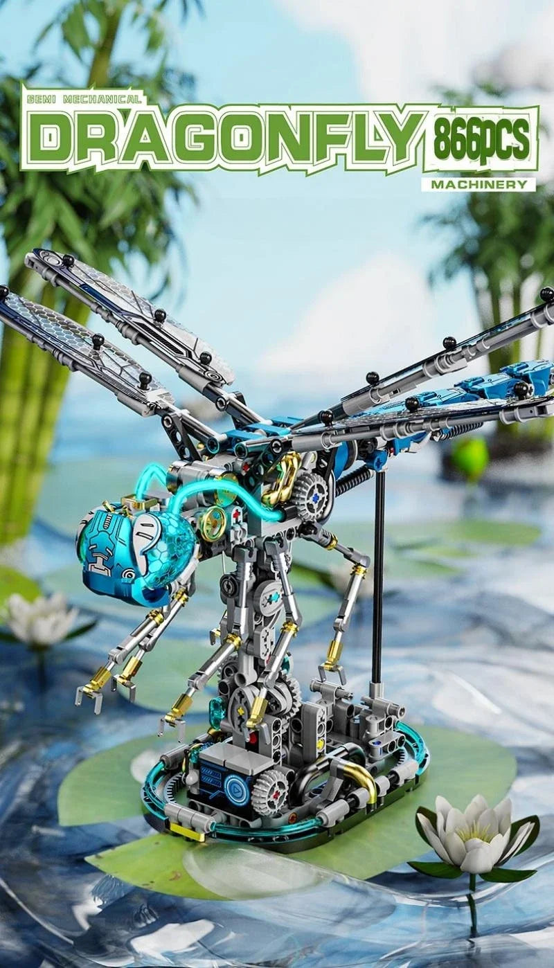 Mechanical Animal Technical Building Blocks, Light MOC Assembly Bricks, Shark Dragonfly Skull Piranha 4 Styles Adults Kids Gift