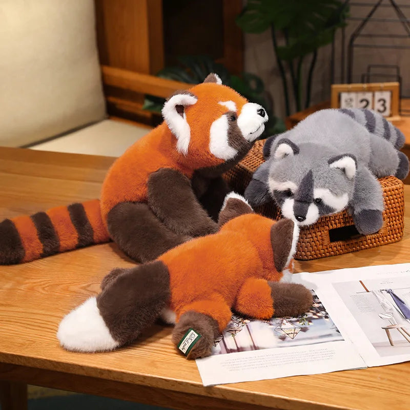 New Stuffed Anime Figure Doll Turned Red Panda Plushie Doll Fluffy Hair Red Raccoon Animals Hug Throw Pillow