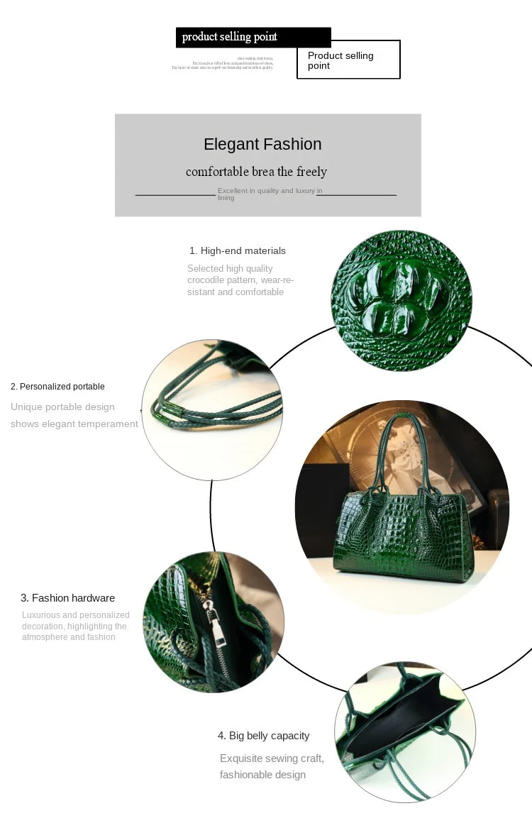 Luxury Genuine Leather Women's Bag Red Crocodile Pattern Ladies Handbags Tote Bag Fashion Travel Portable Shoulder Underarm Bags