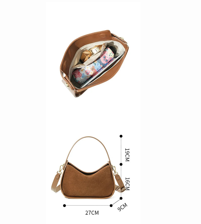 2025 New Suede Leather Crossbody Bag Unique Design Shoulder Pack Women Work Commuting Handbag Urban Beauty Box Tote Messenger