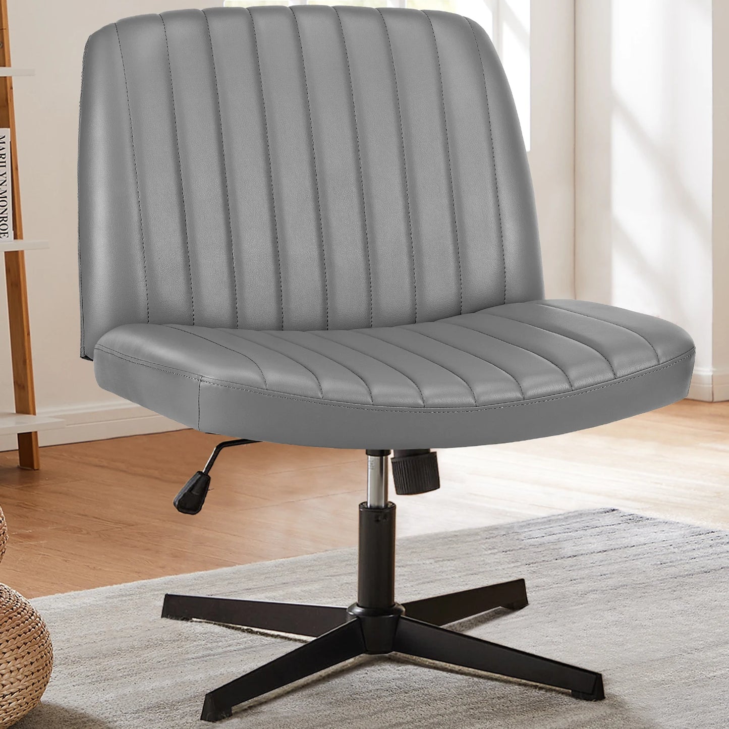 JHK Armless Wide Swivel Chair – Cross-Legged Comfort Seat