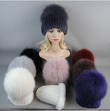Women's Luxury Rex Rabbit & Fox Fur Beanie Hat