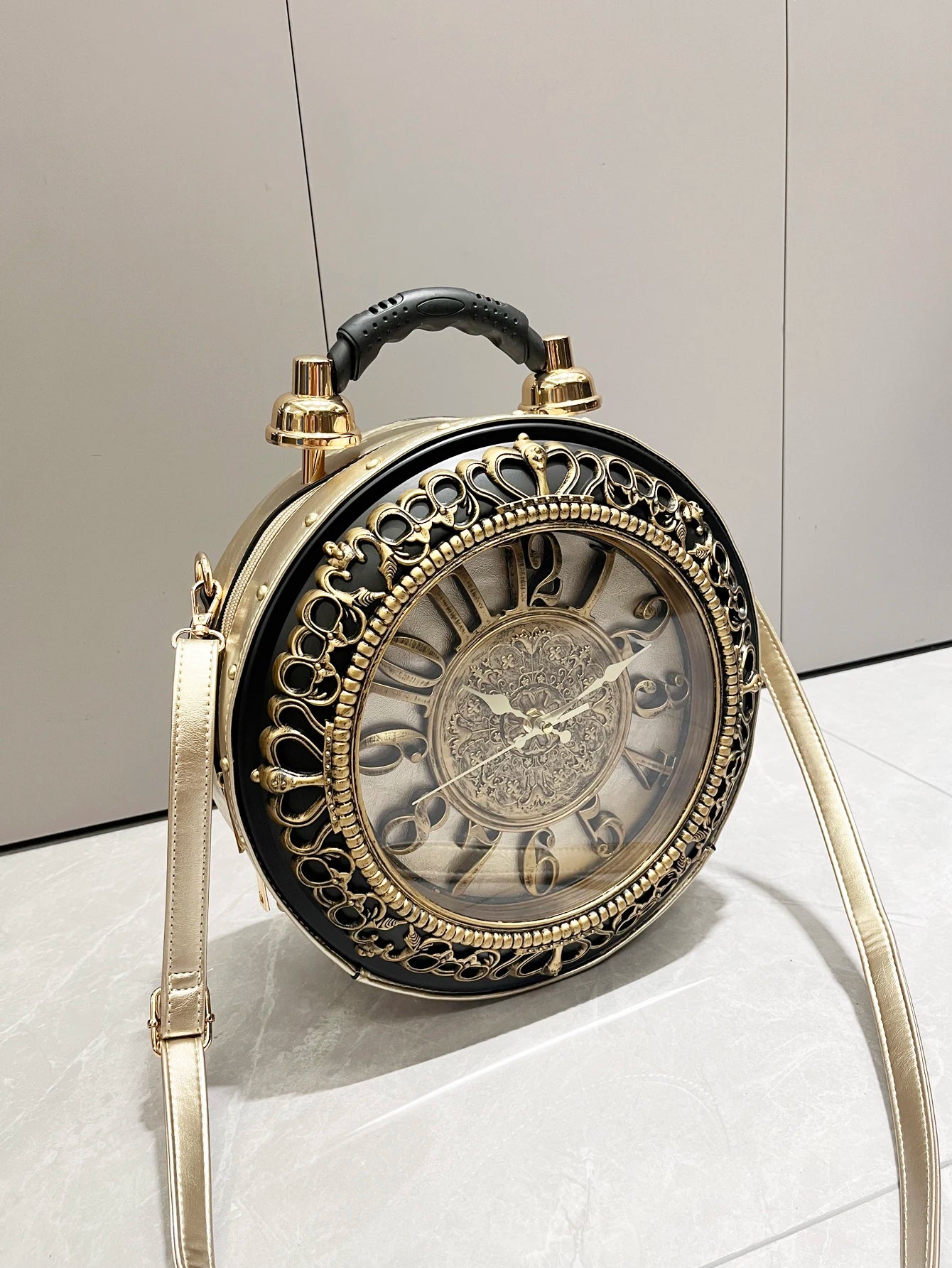Vintage Clock-Style Circular Shoulder Bag