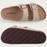 Evshine Leather Cork Footed Clogs Sandals For Women Fashion Flat Mules Slippers with Arch Support Men Double Buckle Cork Slides