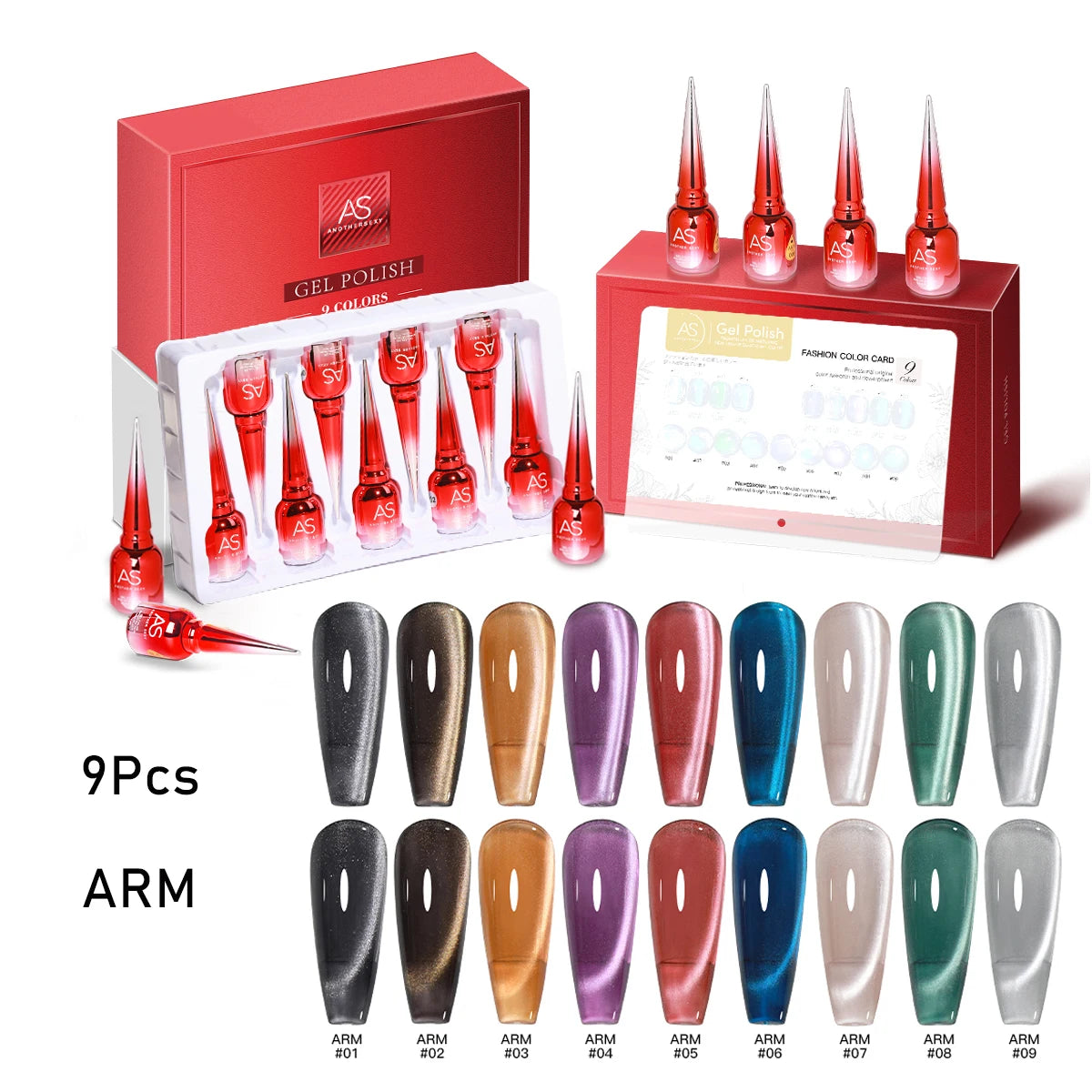 AS 9 Colors Magnetic Cat Eye Gel Nail Polish Set Jelly Pink UV LED Soak Off Gel Varnish Crystal Red Cat Gel Lacquer With Display