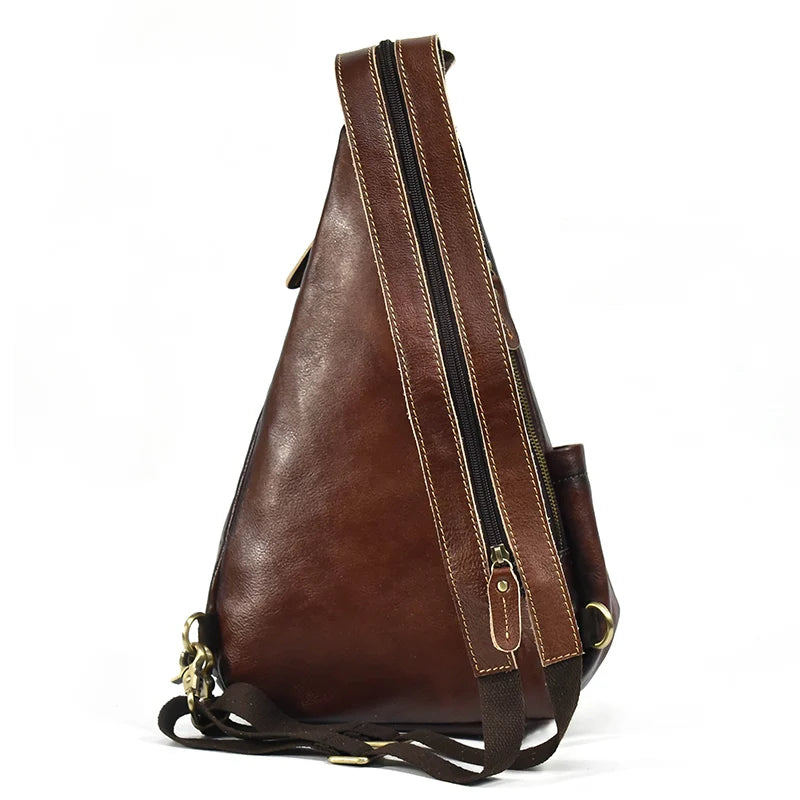 Single Shoulder Bagpack Genuine Leather Chest Bag Outdoor Riding Bag Chest Packs For Biker Men Male Sling Bags Cow Leather