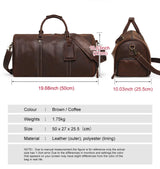 Men's Crazy Horse Leather Duffle Bag Large Capacity Travel Luggage Bag Fits 15'' Laptop & Shoes Durable Totes Bags for Business