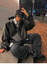 Men’s Oversized Hooded Faux Leather Jacket