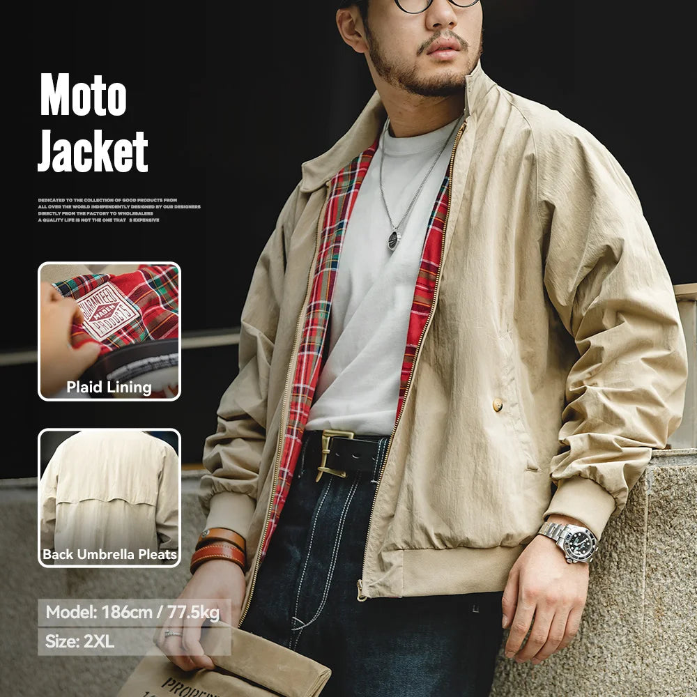 MADEN Men's Vintage Khaki Moto Jacket