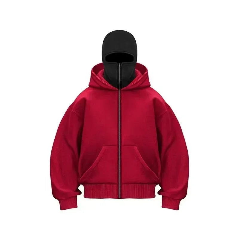 Y2K Double-Hood Zip-Up Balaclava Hoodie
