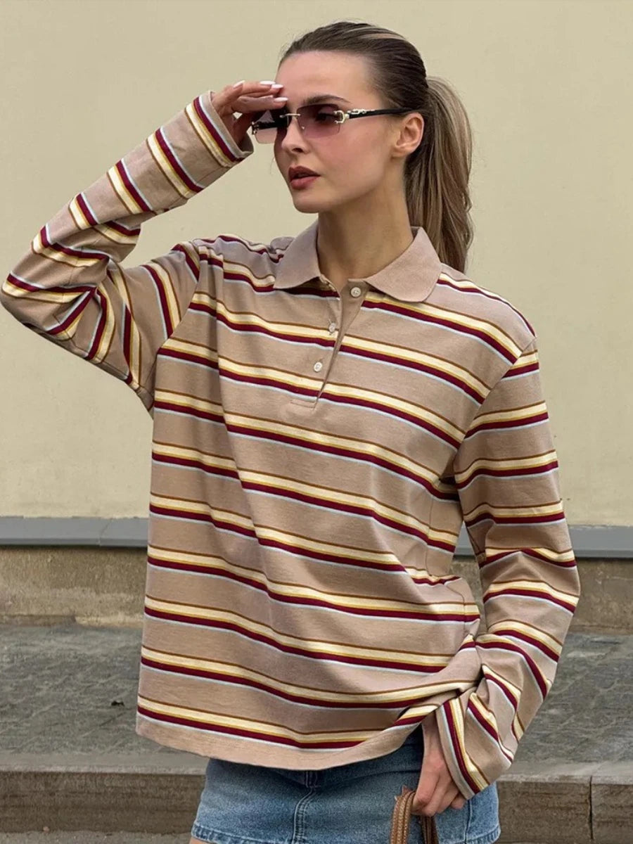Vintage Striped Oversized Polo Shirt