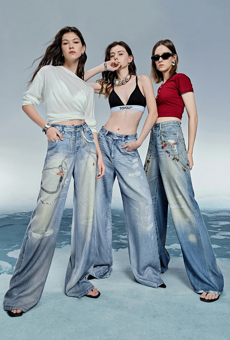 TOYOUTH Women Denim Jean 2025 Spring New Long Pants 8518053