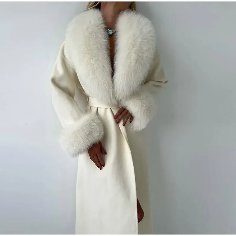 Faux Fur Patchwork Woolen Overcoat