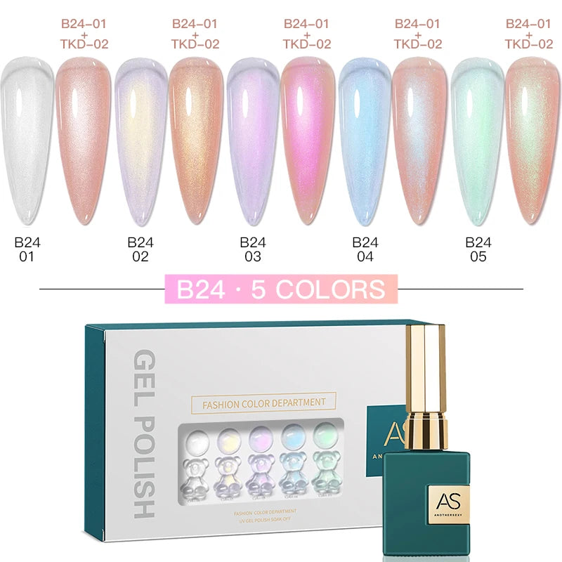 AS 15ml Glitter Cat Magnetic Nail Gel Polish Set 5 Colors Holographic Semi Permanent UV Gel Soak Off Sparkling Nail Art Varnish