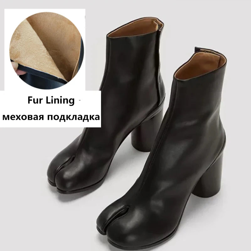 Luxury Leather Tabi Split Toe Ankle Boots - Women's High Heel