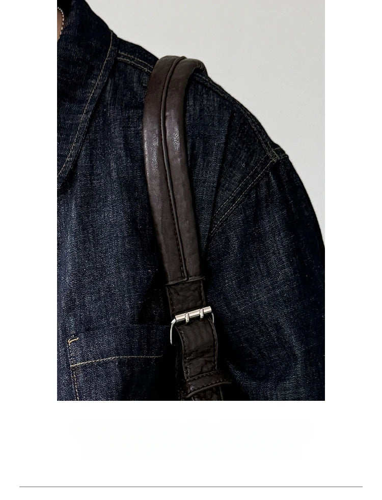Men's American Vintage Washed Raw Denim Work Shirt Loose Fit Casual Trendy Overshirt Coat Premium Lyocell Spring Fall Streetwear