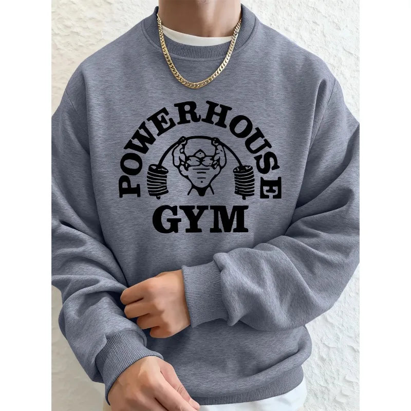 Powerhouse Gym Letter Printing Men Sweatshirts Winter Fleece Warm Hoodie Korean Loose Crewneck Pullovers Hip Hop Male Clothes