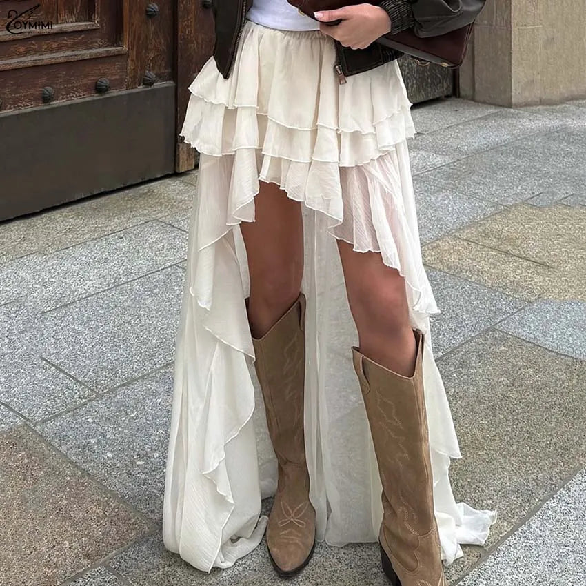 O.Y.MIMI Apricot Pleated Maxi Skirt – Elegant Floor-Length