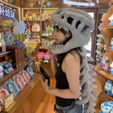 115cm Cosplay Wearable Dinosaur Skeleton Headgear Funny Party Decor Doll Soft Stuffed Animal Soft Plush Halloween Game Prop Gift