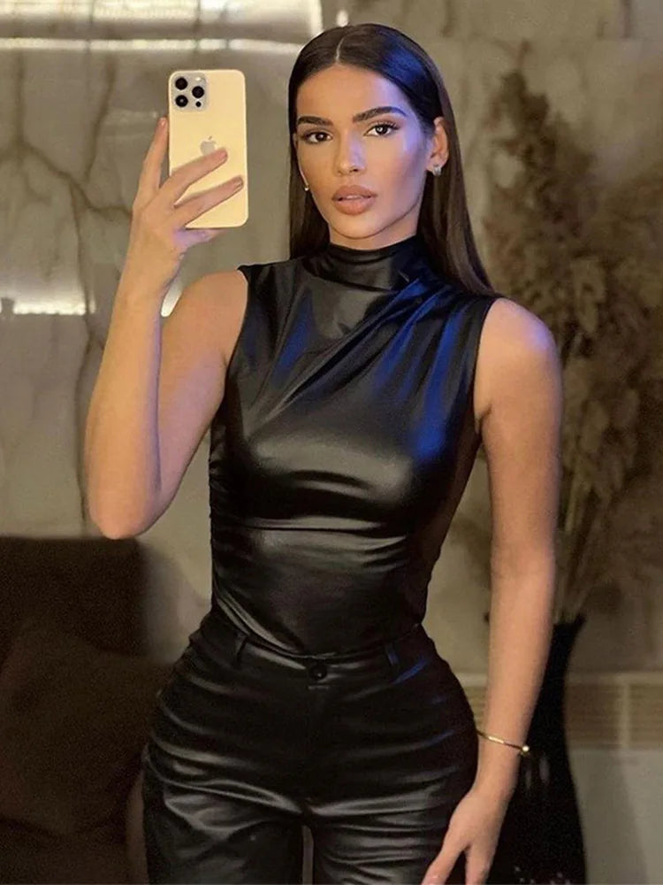 Y2K Vintage PU Leather Tank Top