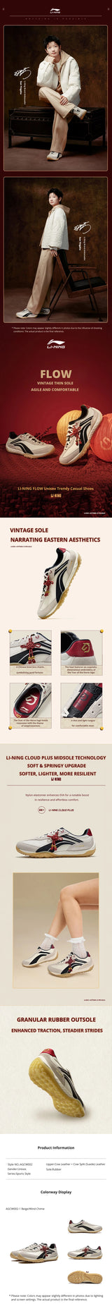 Li-Ning Unisex FEELING FLOW Lifestyle Shoes Cushion Rebound Retro Fashionable Thin Sole LiNing Classic Casual Sneakers AGCW002