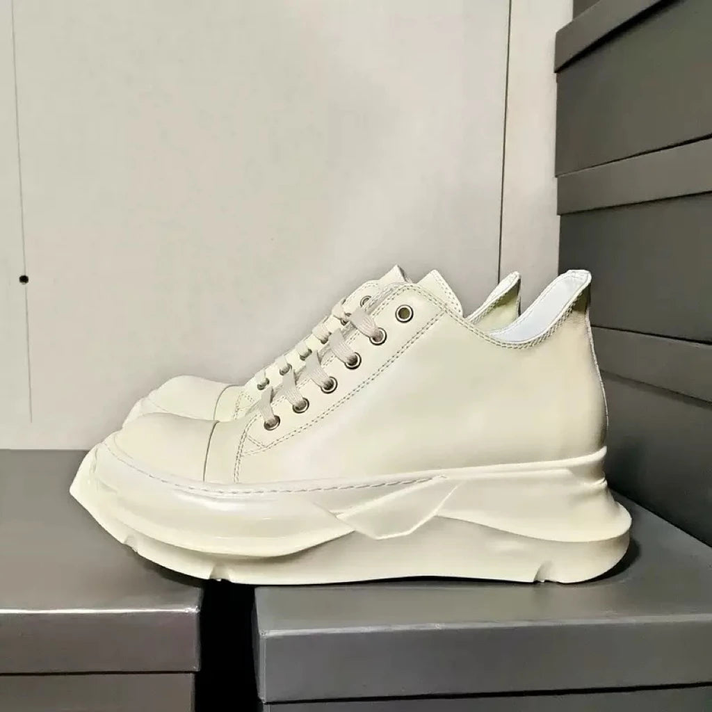 Men's Platform Heels Shoes Leather Women Canvas Luxury Jumbo Lace Up High Street Autumn Flats Black Sneakers