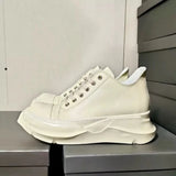 Men's Platform Heels Shoes Leather Women Canvas Luxury Jumbo Lace Up High Street Autumn Flats Black Sneakers