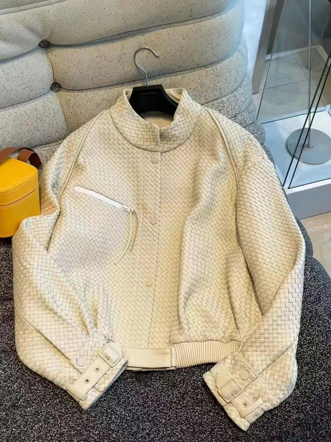 Natural Sheepskin Coat Women Autumn European and American Fashion Short Motorcycle Casual High Quality Hand-Woven Leather Jacket