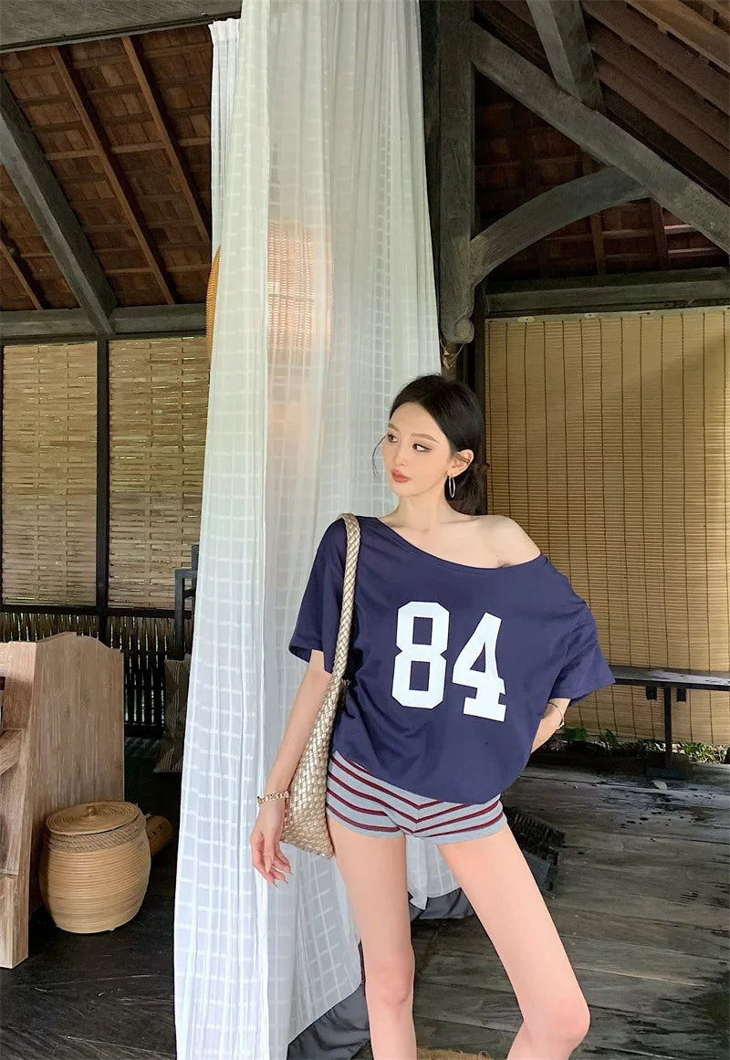 Vintage Print One-Shoulder Tee