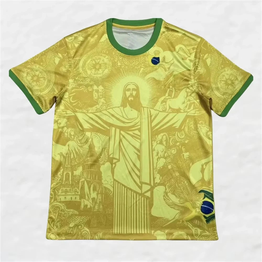2026 Brazil Special Edition Jesus Black Grey Adult/Kids Football T-shirt Summer Football Training T-shirt Sports Street Clothing